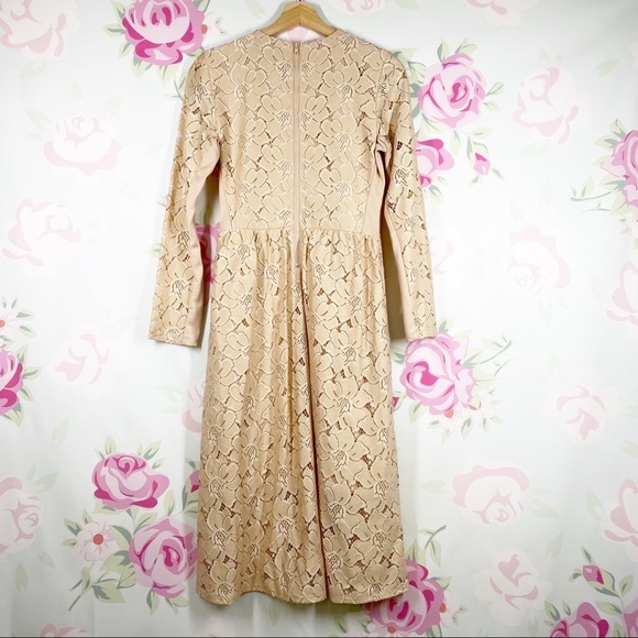 NEW H&M Peach Lace Long Sleeve Midi Dress S - Picture 6 of 14